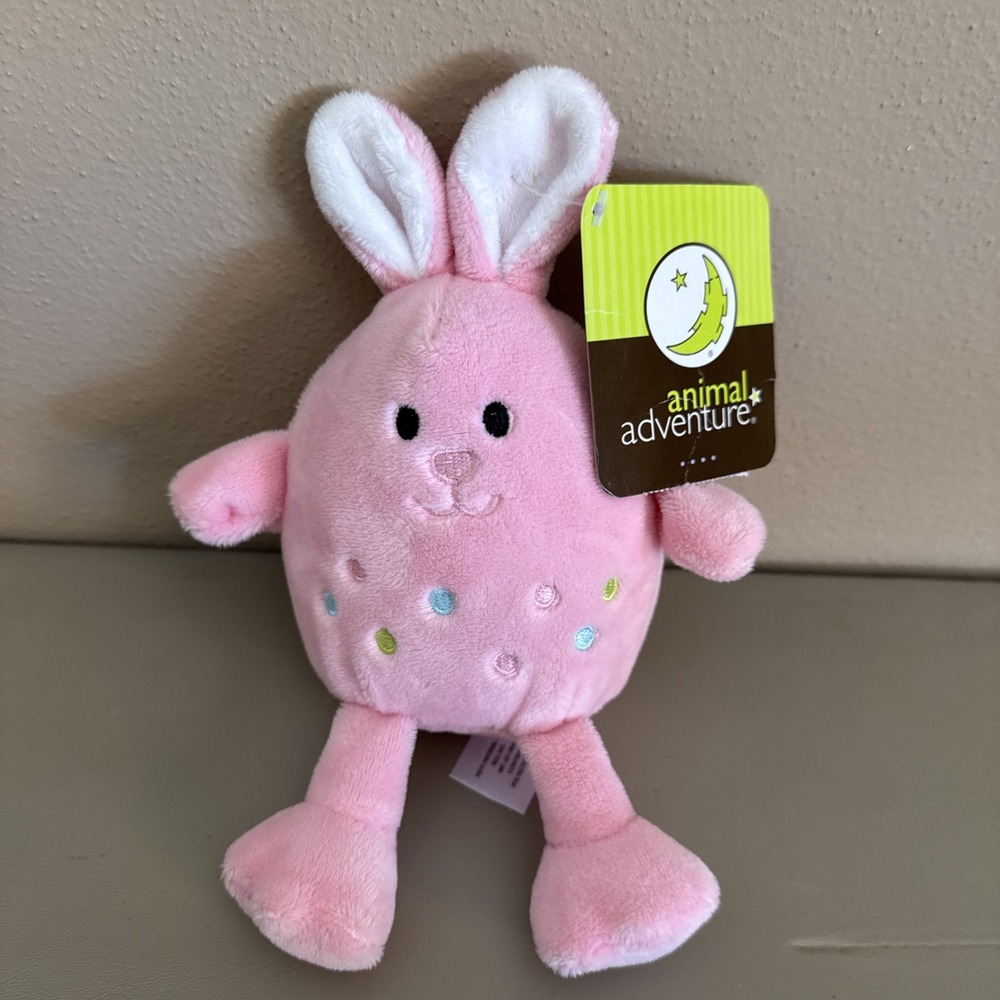 NWT Animal Adventure Easter Egg Bunny Plush Pink with Polka Dots 8 inch stuffed